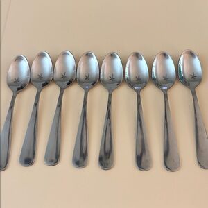 Set of 8 stainless demitasse, espresso, dessert spoons, 4.5” long.